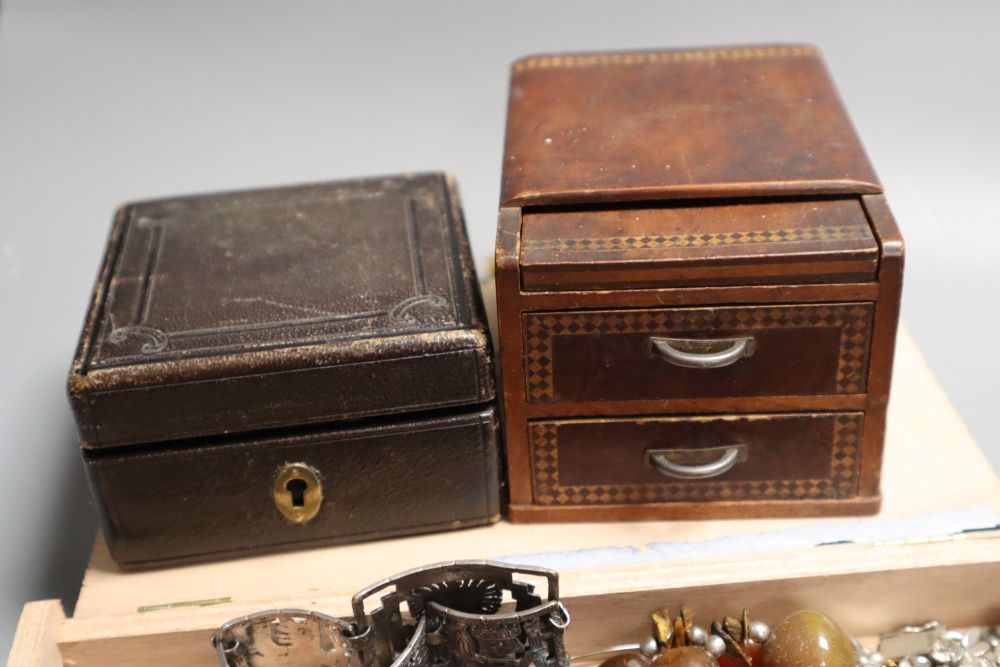 A group of costume jewellery, watches, small boxes and cases